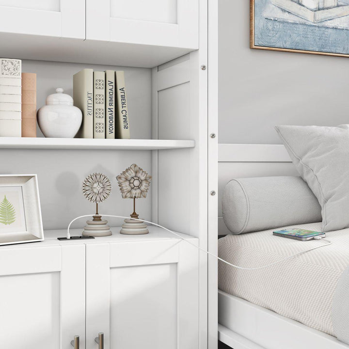 Queen Size Murphy Bed with 2 Side Cabinet Storage Shelves, 68-inch Cabinet Bed Folding Wall Bed with Desk Combo Perfect for Guest Room, Study, Office,White(old sku:BS7013008104C)