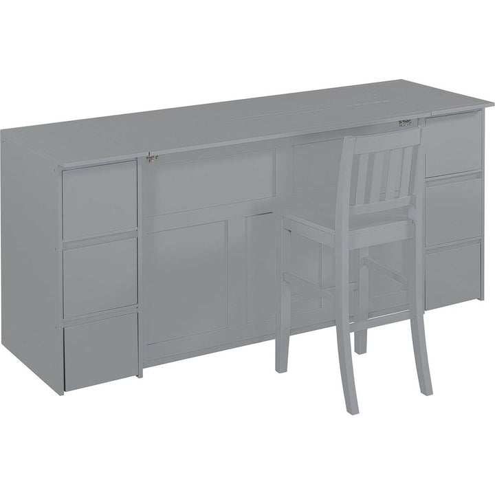 Full Size Murphy Bed with Drawers, Cabinets and USB Ports,Gray