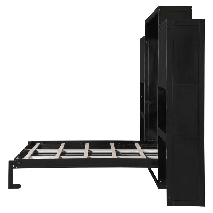 Queen Size Murphy Bed with Desk, Vanity and Cabinets, Espresso
