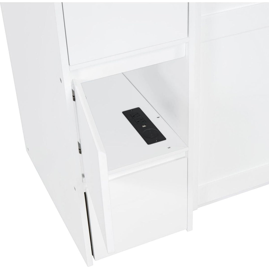 Full Size Murphy Bed with Drawers, Cabinets and USB Ports,White