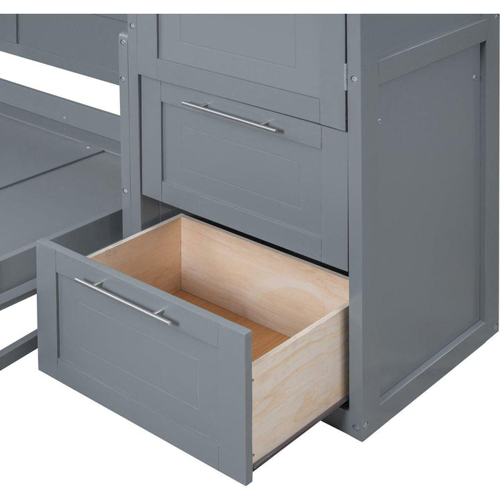 Full Size Murphy Bed Wall Bed with Closet and Drawers,Gray