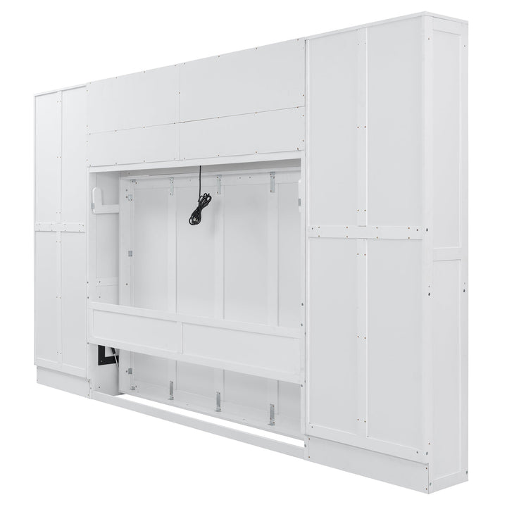 Queen Size Murphy Bed Wall Bed with Closet , Drawers and Shelves, White