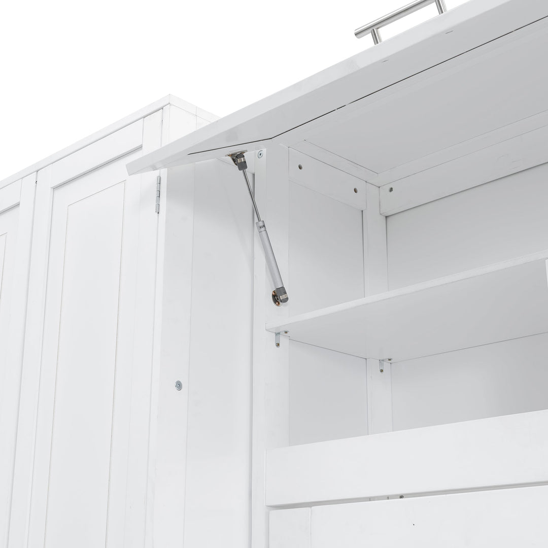 Queen Size Murphy Bed Wall Bed with Closet , Drawers and Shelves, White