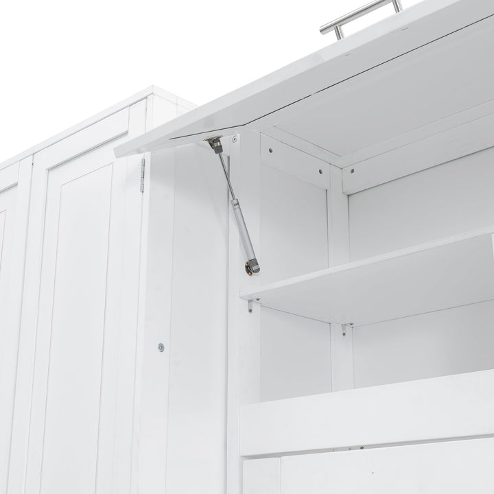 Queen Size Murphy Bed Wall Bed with Closet , Drawers and Shelves, White