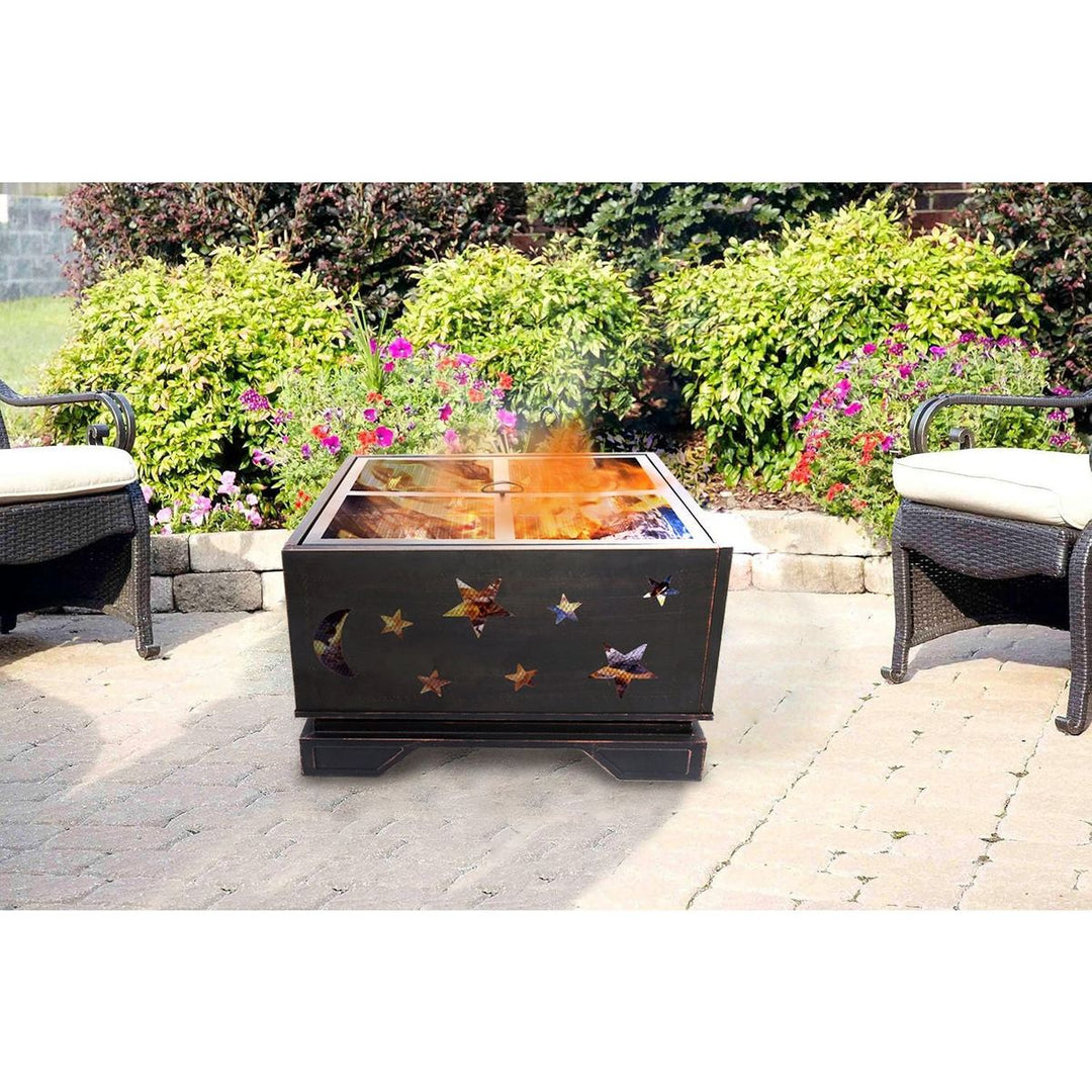 Streamdale Furniture 26 Inch Square Fire Pit with BBQ Grill, Outdoor Wood Burning Firepit with Poker, Large Burning Space Fireplace for Patio Garden Camping Backyard Picnic Bonfire W2839P209590