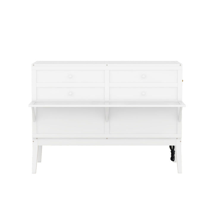 Queen Size Murphy Bed with Built-In Charging Station and a Shelf, White