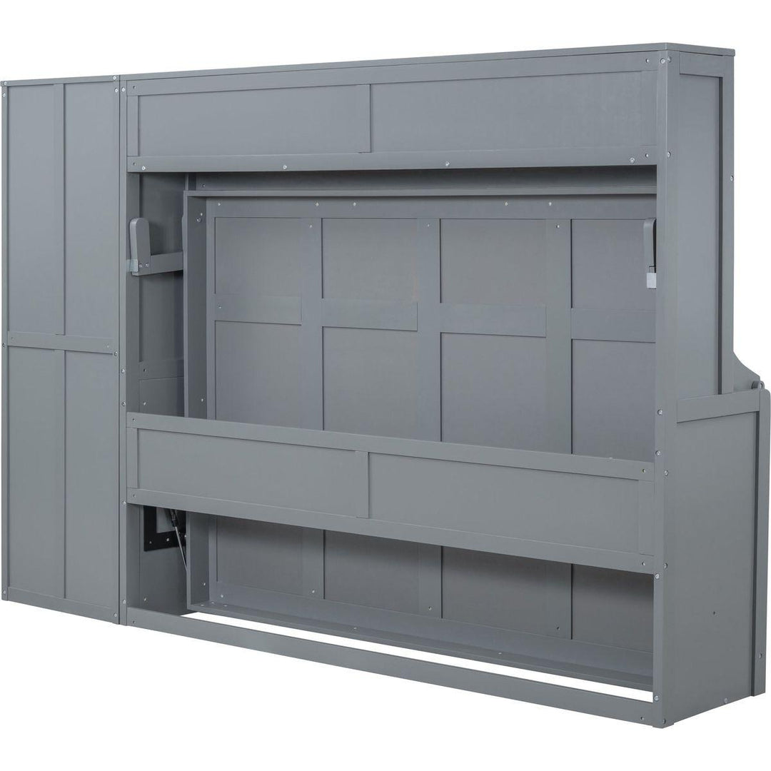 Full Size Murphy Bed Wall Bed with Closet and Drawers,Gray