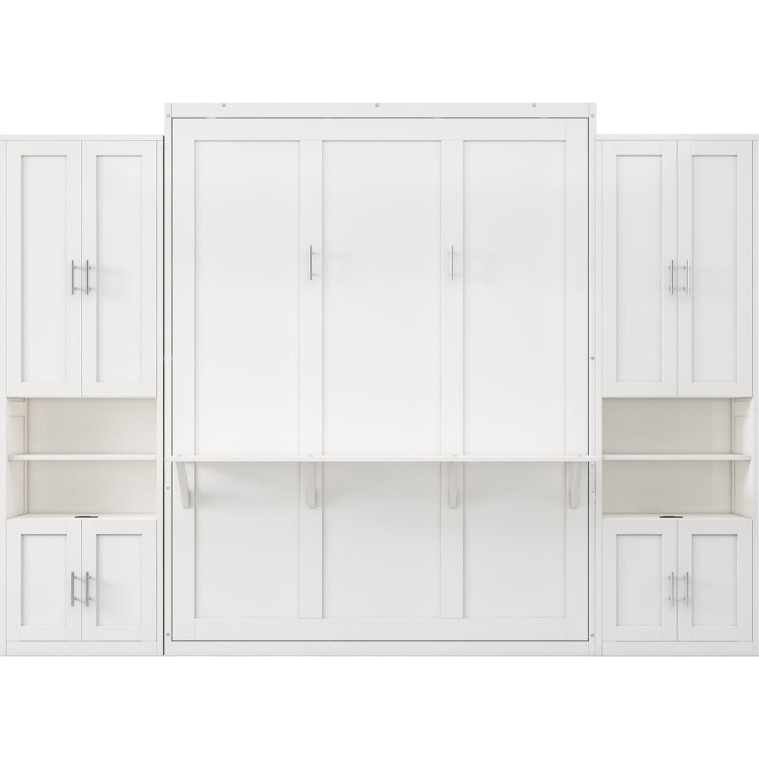 Full Size Murphy Bed with 2 Side Cabinet Storage Shelves, 61.5-inch Cabinet Bed Folding Wall Bed with Desk Combo Perfect for Guest Room, Study, Office,White(old sku:BS7013008109C)