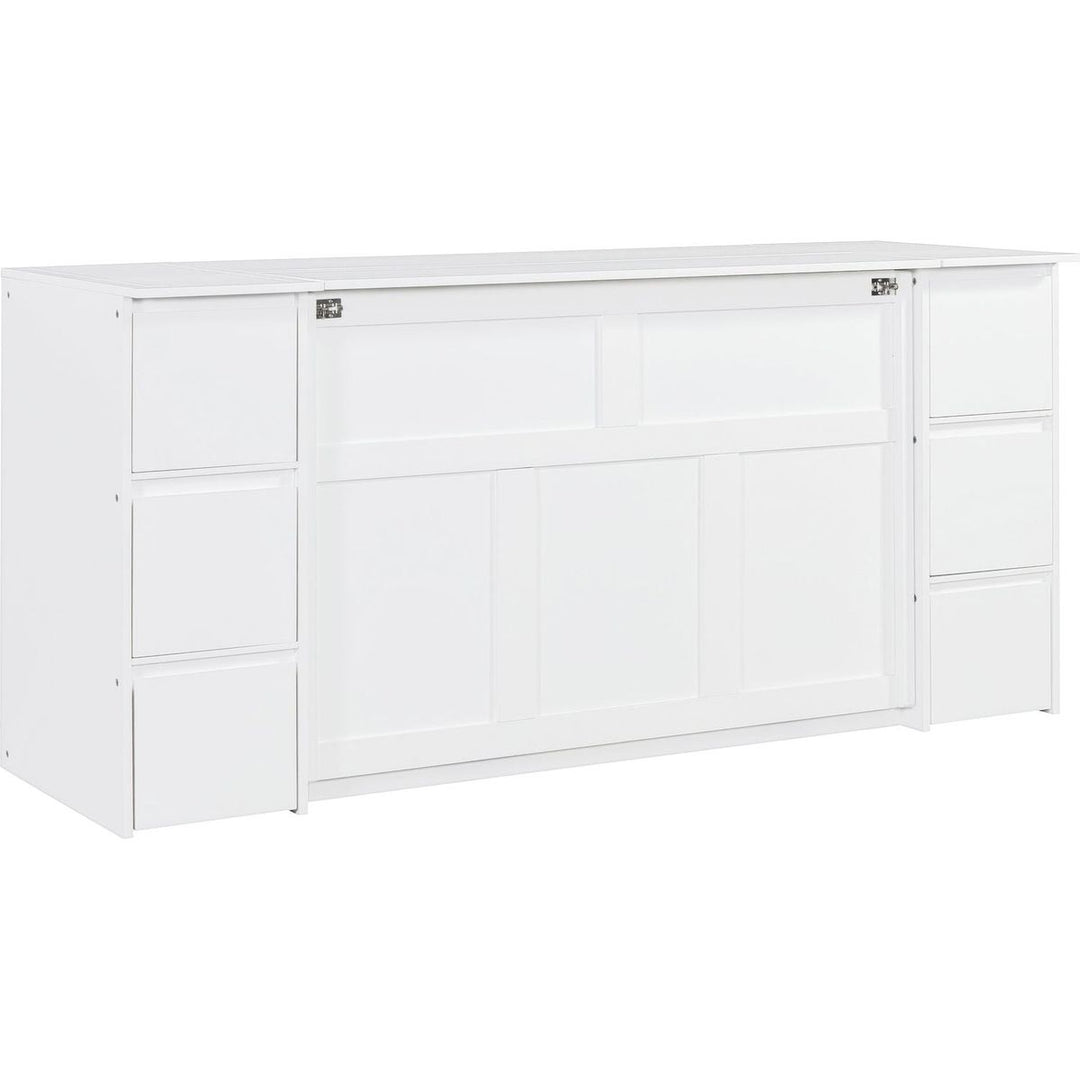 Full Size Murphy Bed with Drawers, Cabinets and USB Ports,White