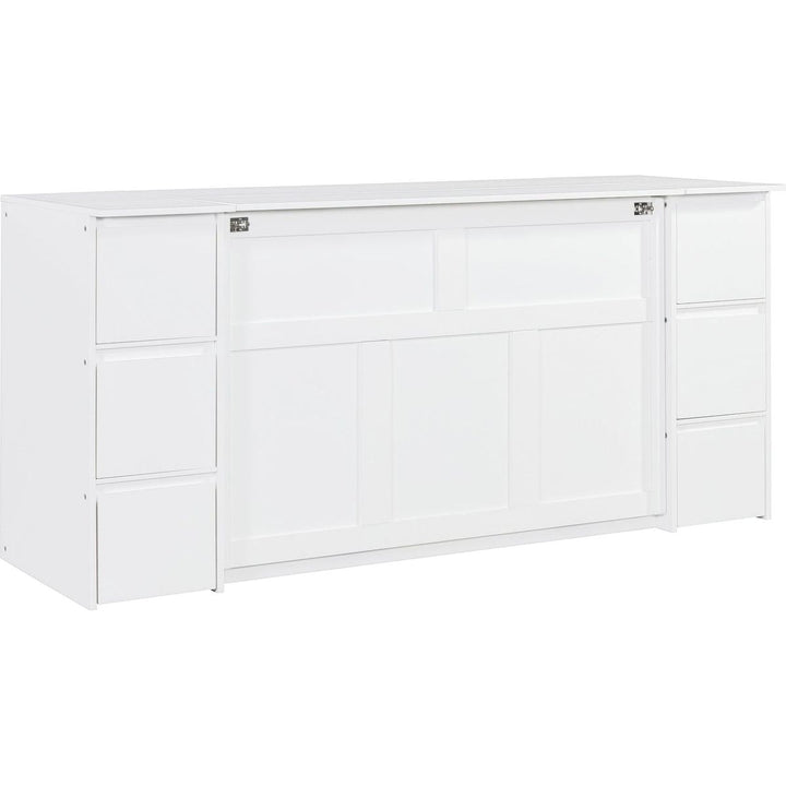 Full Size Murphy Bed with Drawers, Cabinets and USB Ports,White