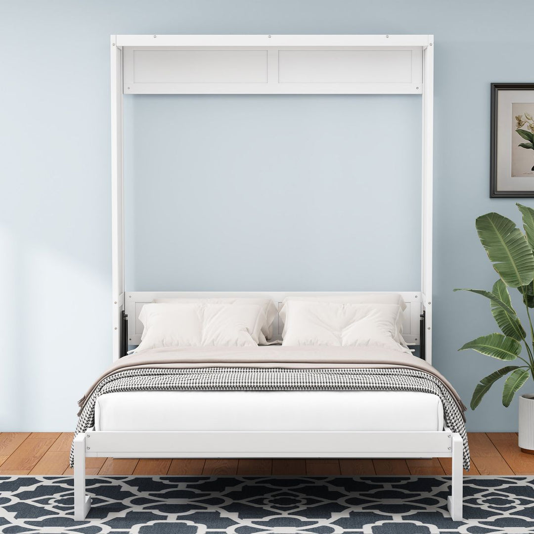 Full Size Murphy Bed with 1 Side Cabinet Storage Shelf, 61.5-inch Cabinet Bed Folding Wall Bed with Desk Combo Perfect for Guest Room,Study, Office,White(old sku:BS7012008109C)