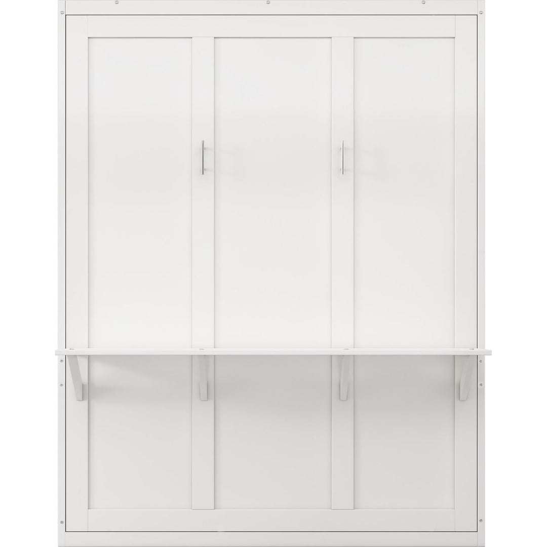 Full Size Murphy Bed with 1 Side Cabinet Storage Shelf, 61.5-inch Cabinet Bed Folding Wall Bed with Desk Combo Perfect for Guest Room,Study, Office,White(old sku:BS7012008109C)
