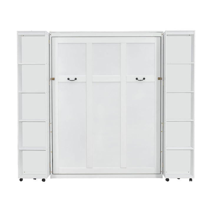 Queen Murphy Bed Wall Bed with Storage Doors, White