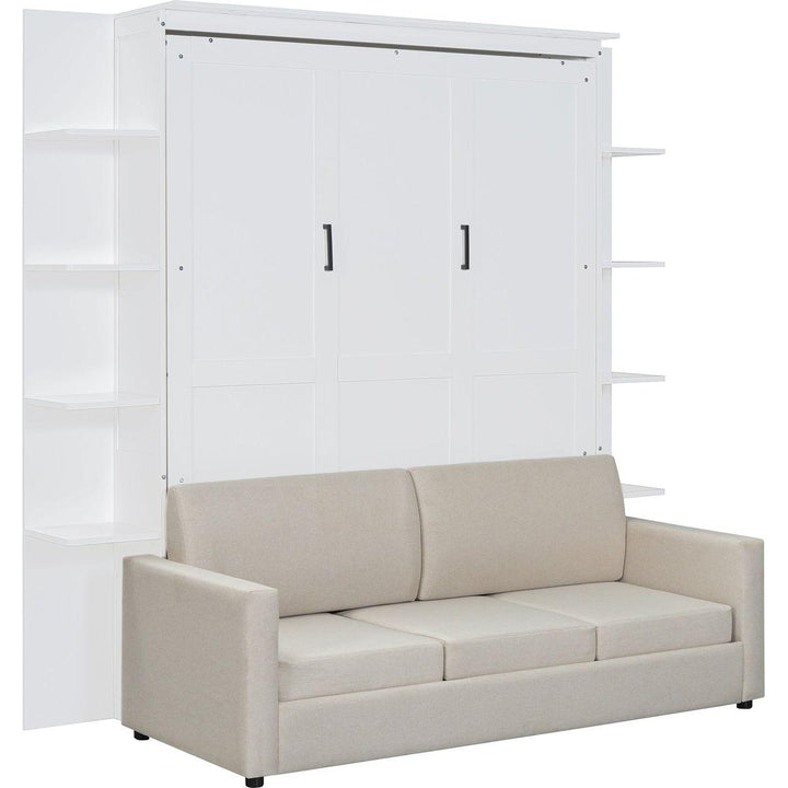 Queen Size Murphy Bed Wall Bed with Sofa,White