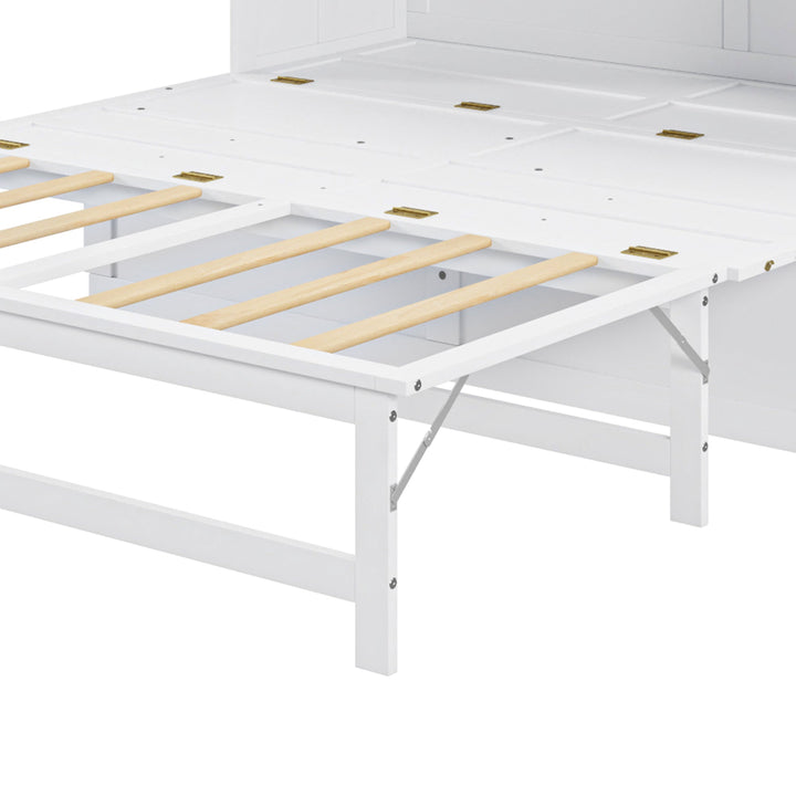 Queen Size Murphy Bed with Built-In Charging Station and a Shelf, White