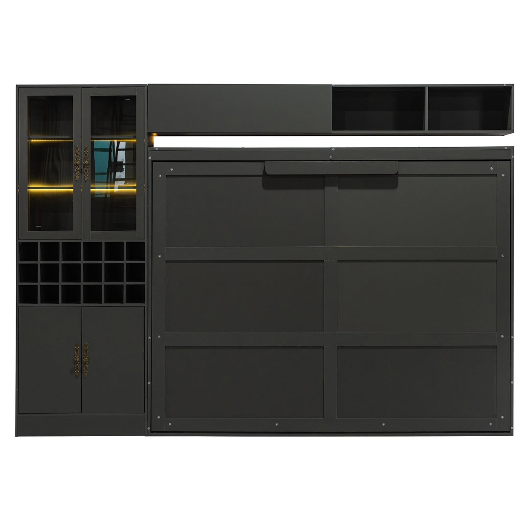 Queen Size Murphy Bed Wall Bed with Sofa , Shelves USB & Light ,Gray