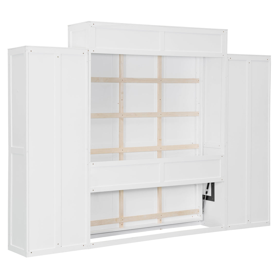 Full Size Murphy Bed Wall Bed with Closet ,Drawers and Table,White