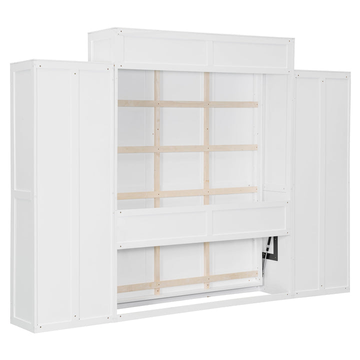 Full Size Murphy Bed Wall Bed with Closet ,Drawers and Table,White