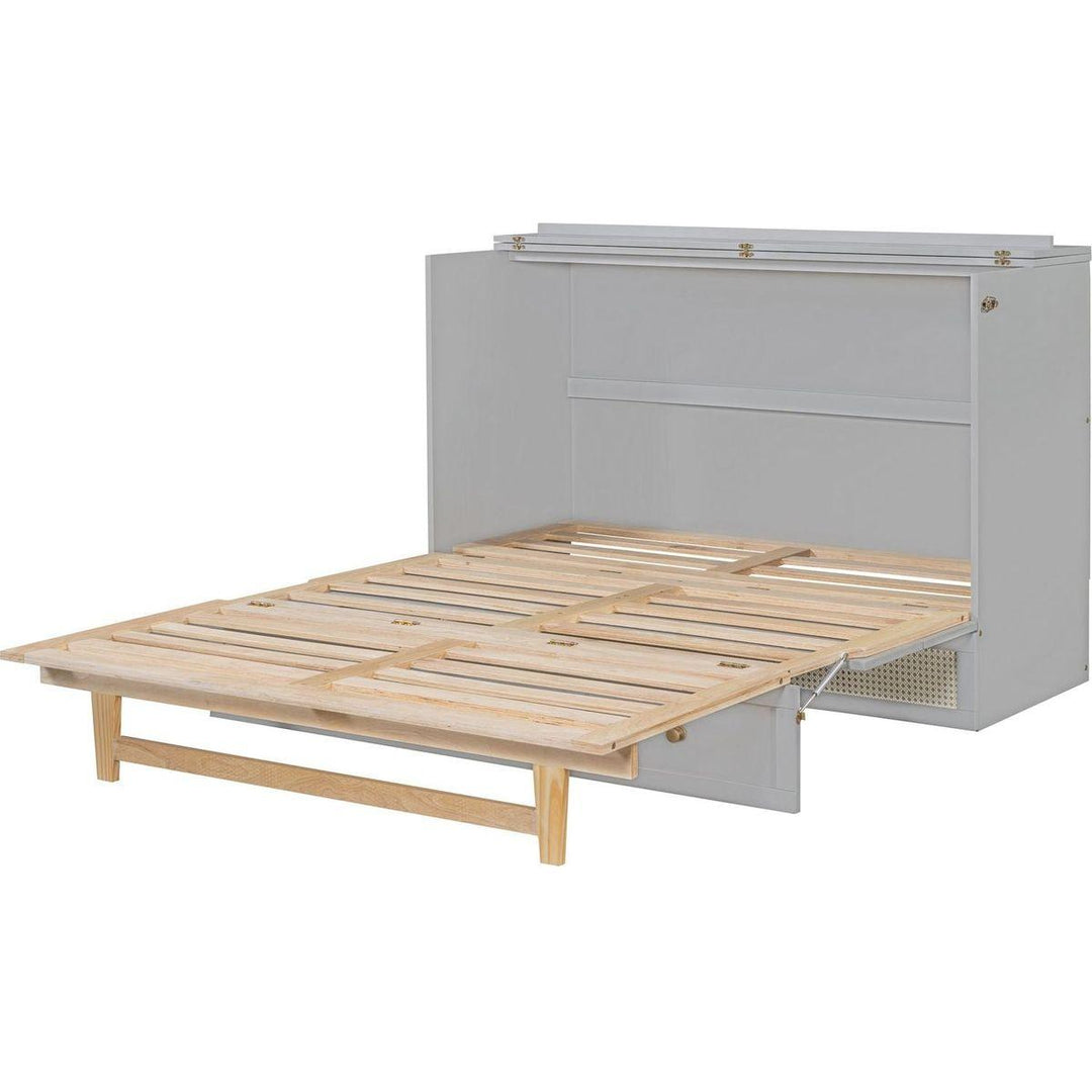 Queen Murphy Bed with Large Drawers,Gray