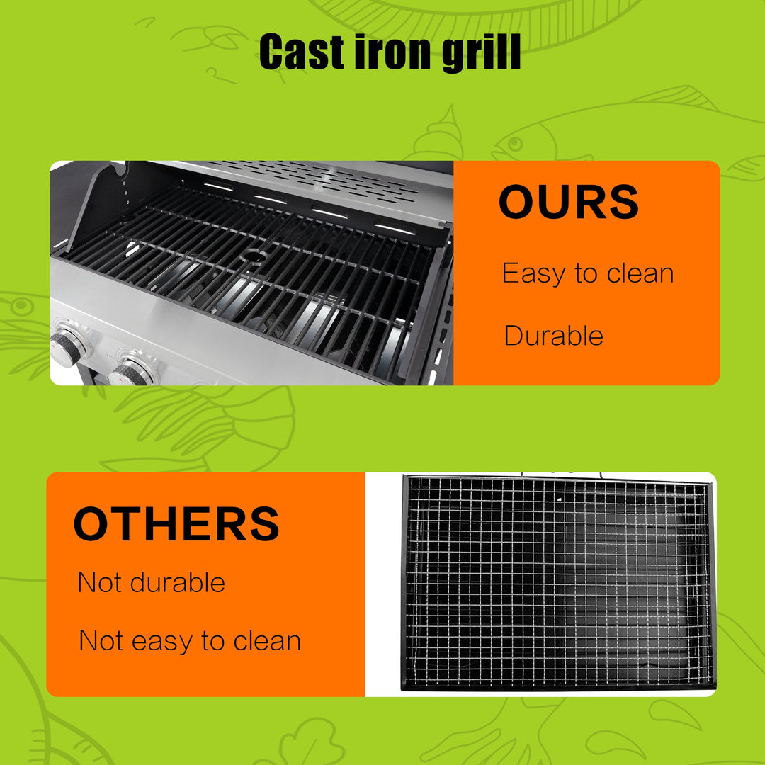 Propane Grill 3 Burner Barbecue Grill Stainless Steel Gas Grill with Side Burner, 37,000 BTU Outdoor Cooking, Patio, Garden Barbecue Grill, Black and Silver
