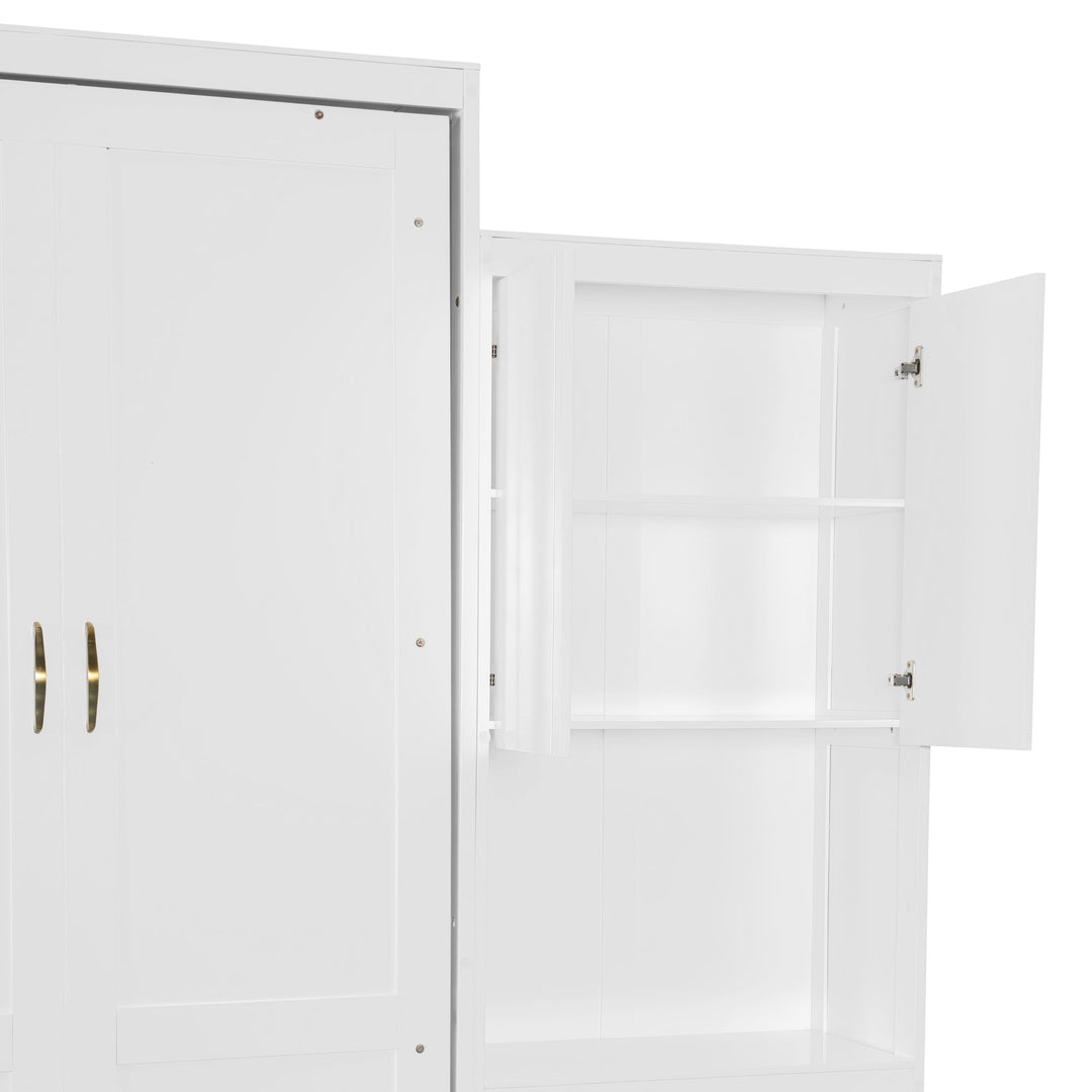 Queen Size Murphy Bed with Desk, Vanity and Cabinets, White