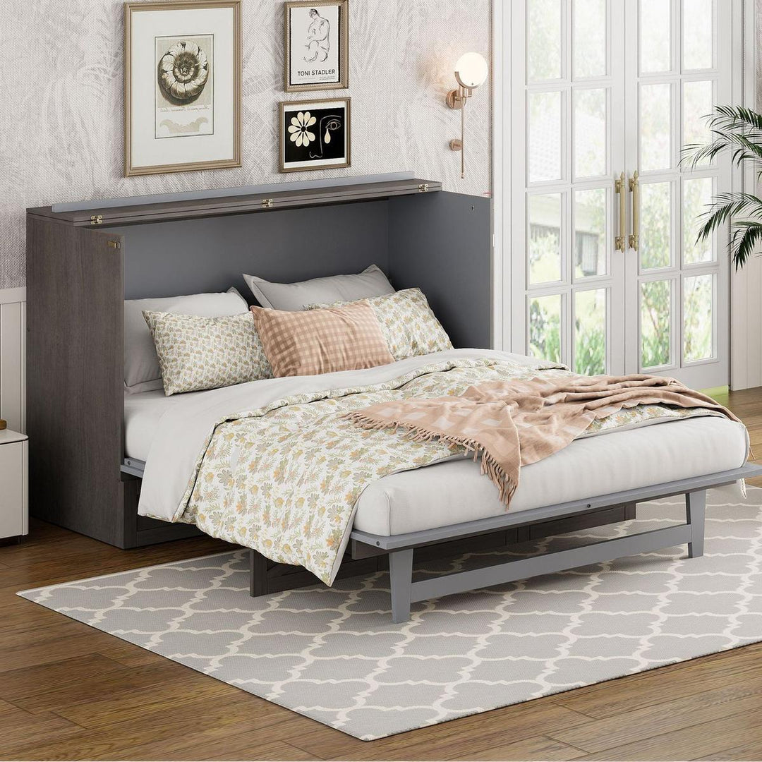Queen Size Murphy Bed with Large Drawers,Brushed Gray