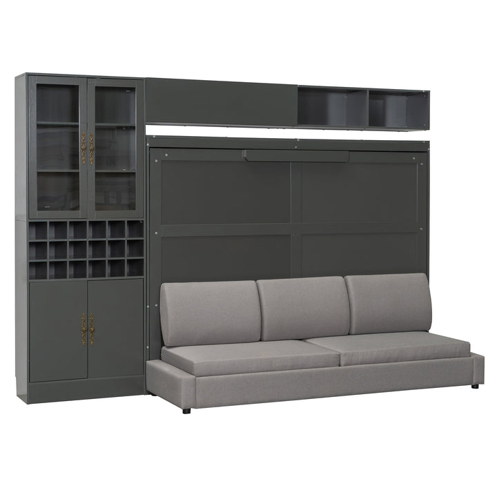 Queen Size Murphy Bed Wall Bed with Sofa , Shelves USB & Light ,Gray