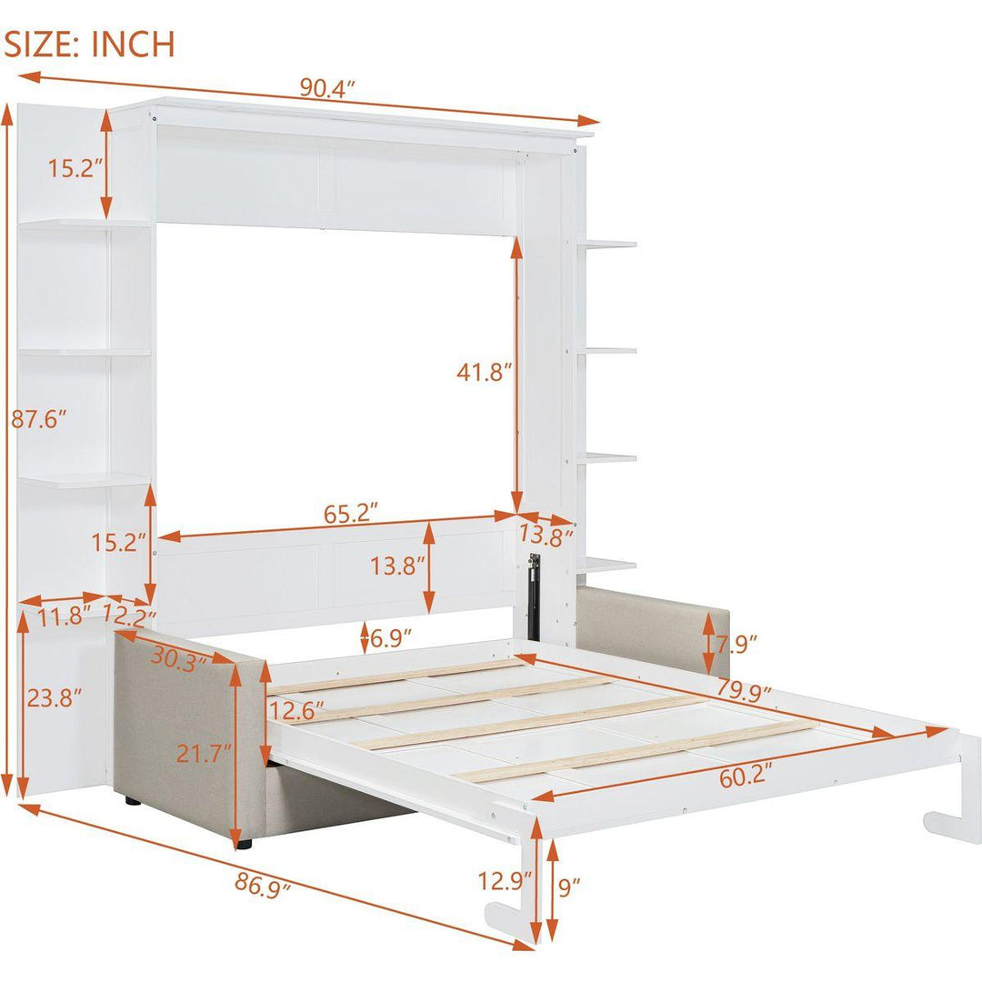 Queen Size Murphy Bed Wall Bed with Sofa,White