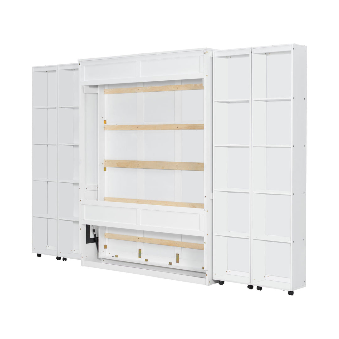 Queen Murphy Bed Wall Bed with Storage Doors, White