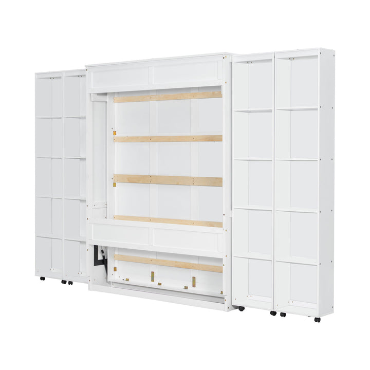 Queen Murphy Bed Wall Bed with Storage Doors, White
