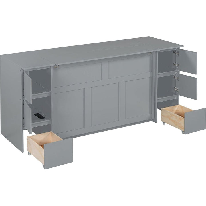 Full Size Murphy Bed with Drawers, Cabinets and USB Ports,Gray