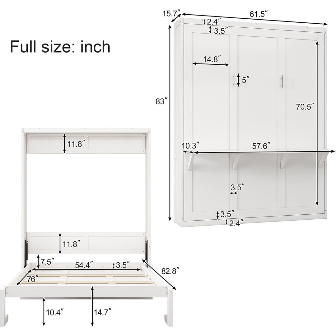 Full Size Murphy Bed with 1 Side Cabinet Storage Shelf, 61.5-inch Cabinet Bed Folding Wall Bed with Desk Combo Perfect for Guest Room,Study, Office,White(old sku:BS7012008109C)