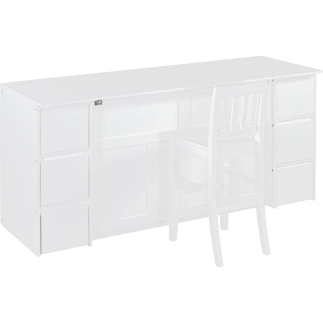 Full Size Murphy Bed with Drawers, Cabinets and USB Ports,White