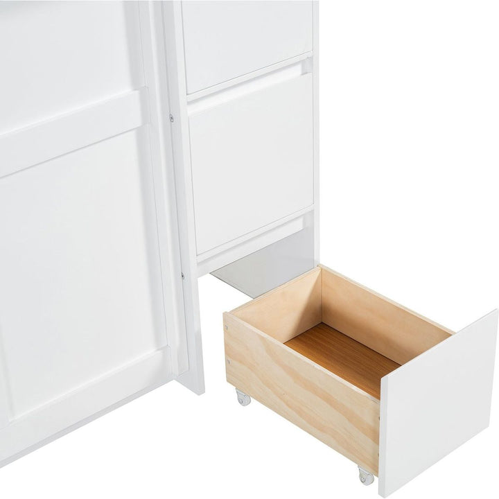 Full Size Murphy Bed with Drawers, Cabinets and USB Ports,White