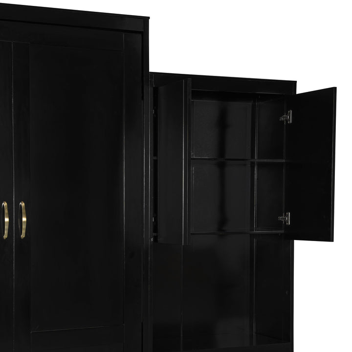 Queen Size Murphy Bed with Desk, Vanity and Cabinets, Espresso