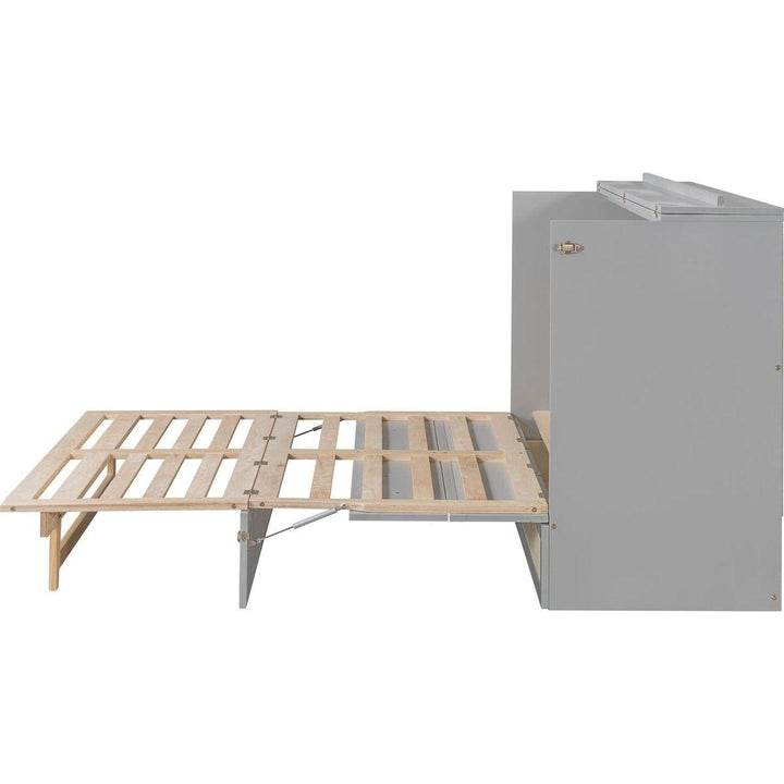Queen Murphy Bed with Large Drawers,Gray