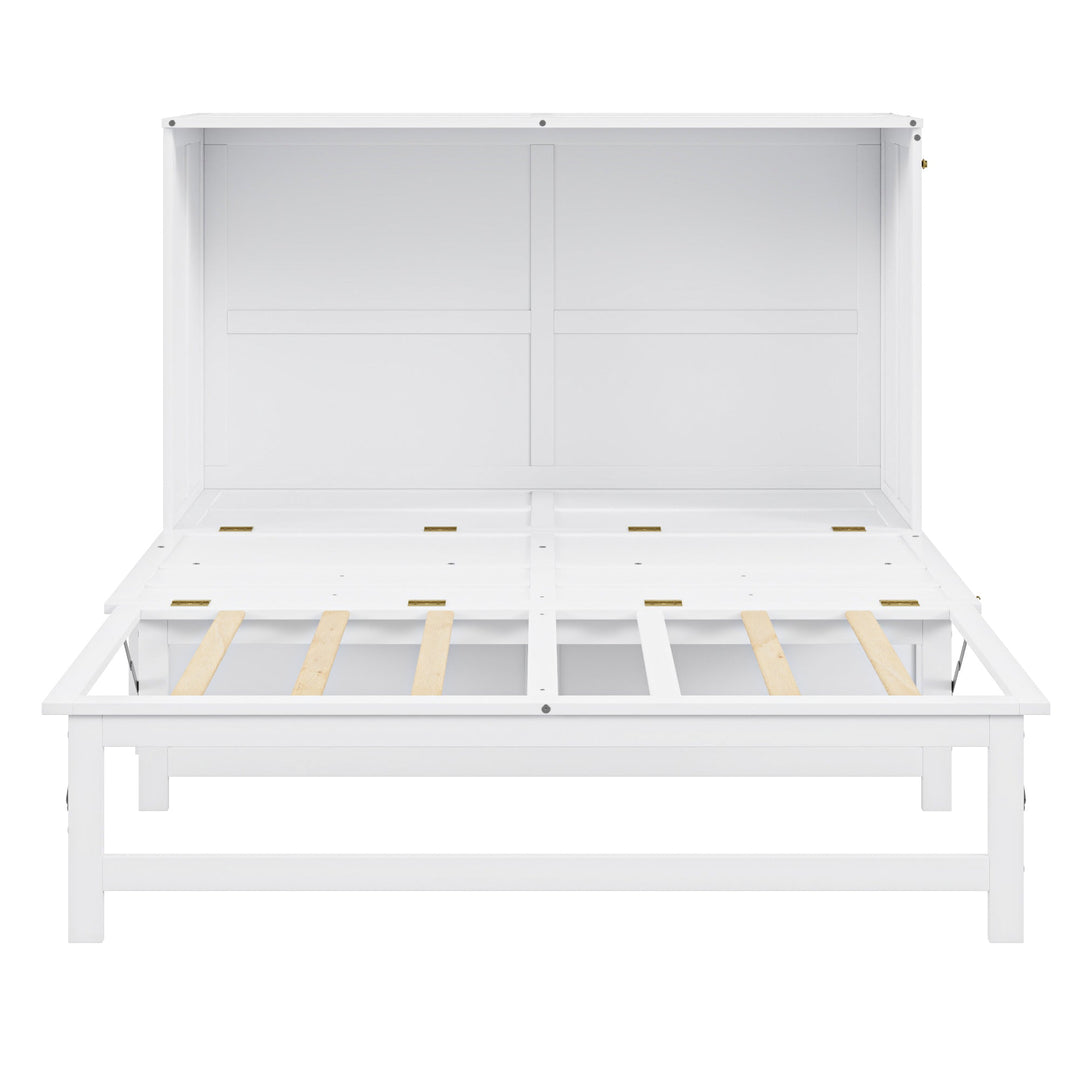 Queen Size Murphy Bed with Built-In Charging Station and a Shelf, White