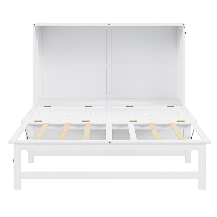 Queen Size Murphy Bed with Built-In Charging Station and a Shelf, White