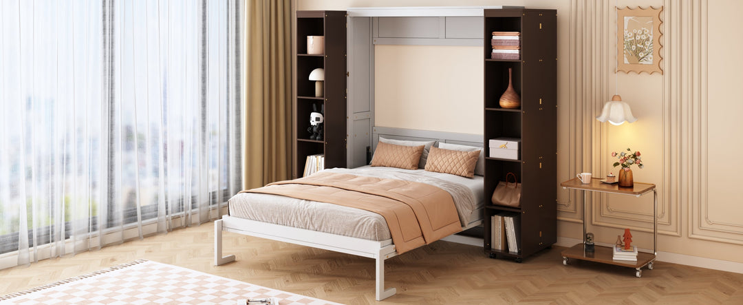 Queen Murphy Bed Wall Bed with Storage Doors, Espresso