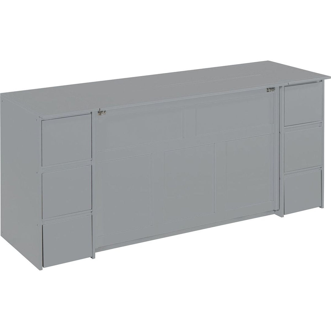 Full Size Murphy Bed with Drawers, Cabinets and USB Ports,Gray