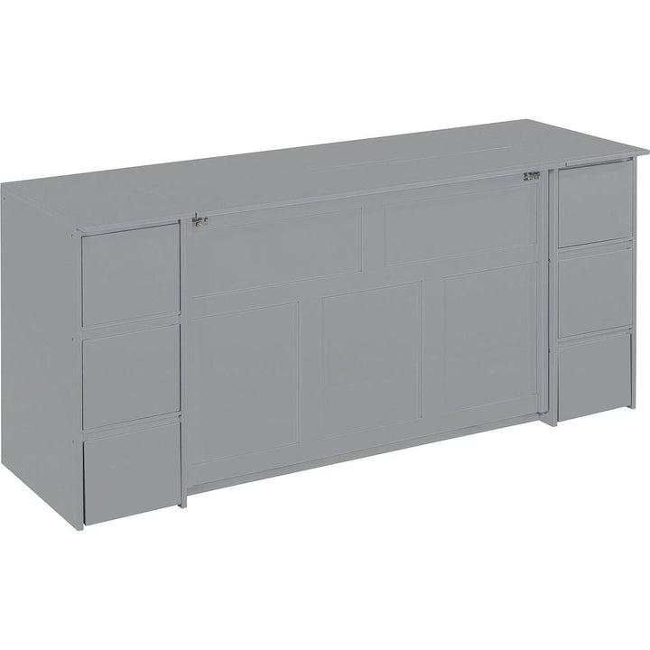 Full Size Murphy Bed with Drawers, Cabinets and USB Ports,Gray