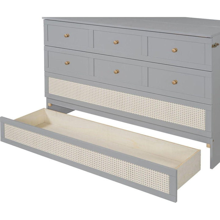 Queen Murphy Bed with Large Drawers,Gray