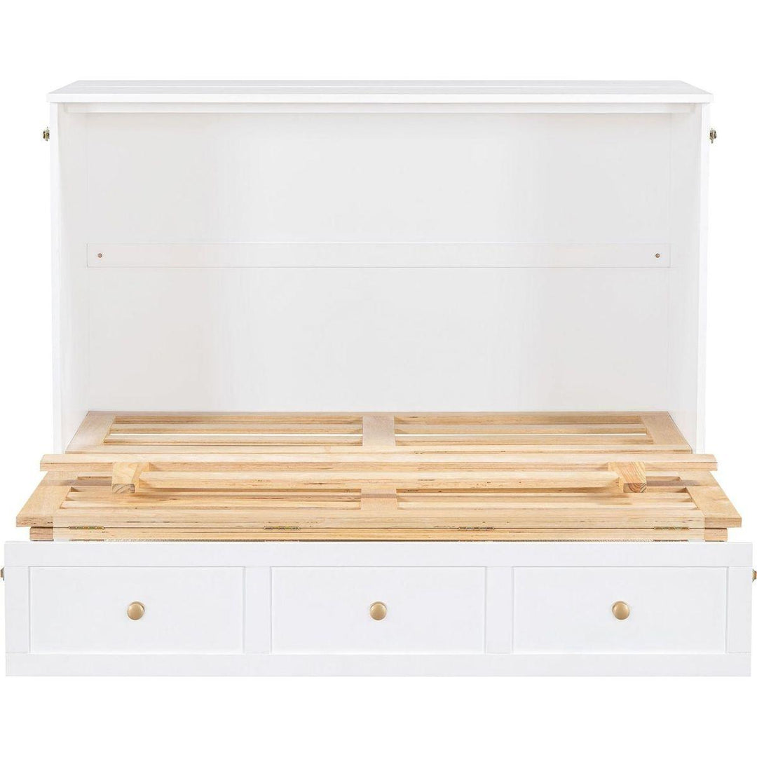 Full Size Murphy Bed with Large Drawers,White