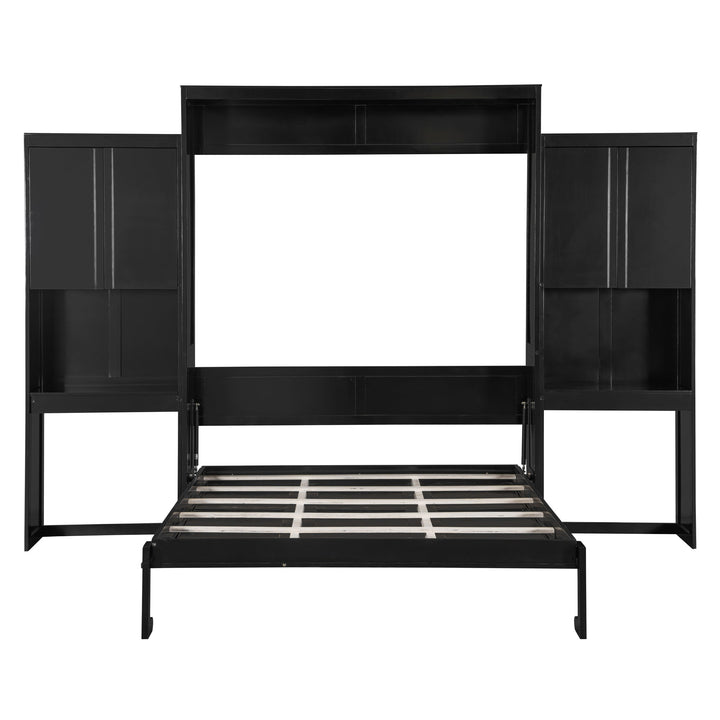 Queen Size Murphy Bed with Desk, Vanity and Cabinets, Espresso