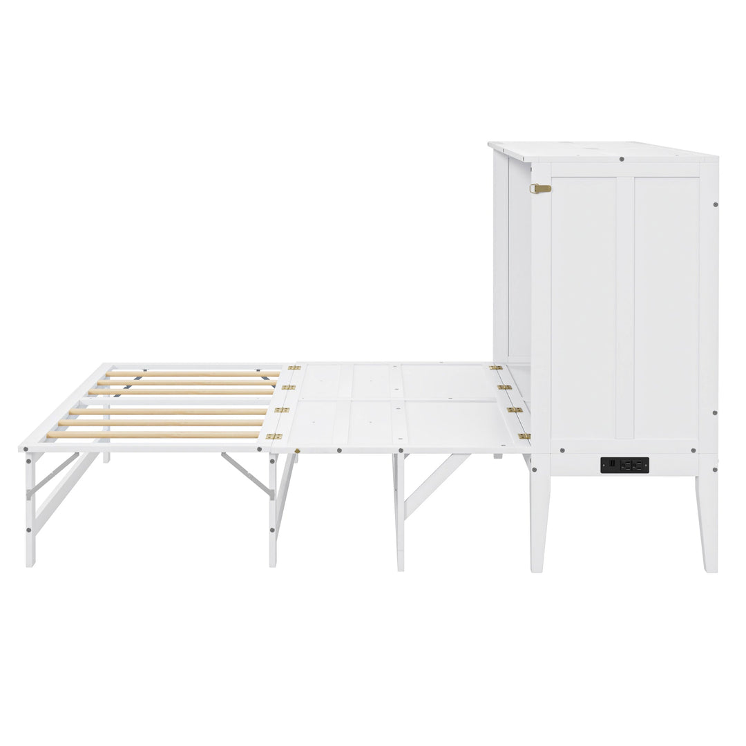 Queen Size Murphy Bed with Built-In Charging Station and a Shelf, White