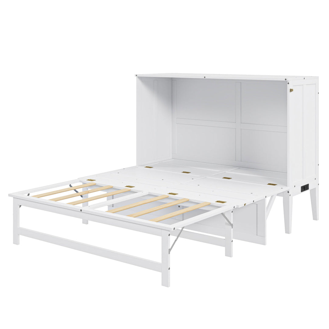 Queen Size Murphy Bed with Built-In Charging Station and a Shelf, White