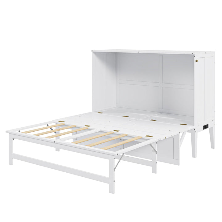Queen Size Murphy Bed with Built-In Charging Station and a Shelf, White