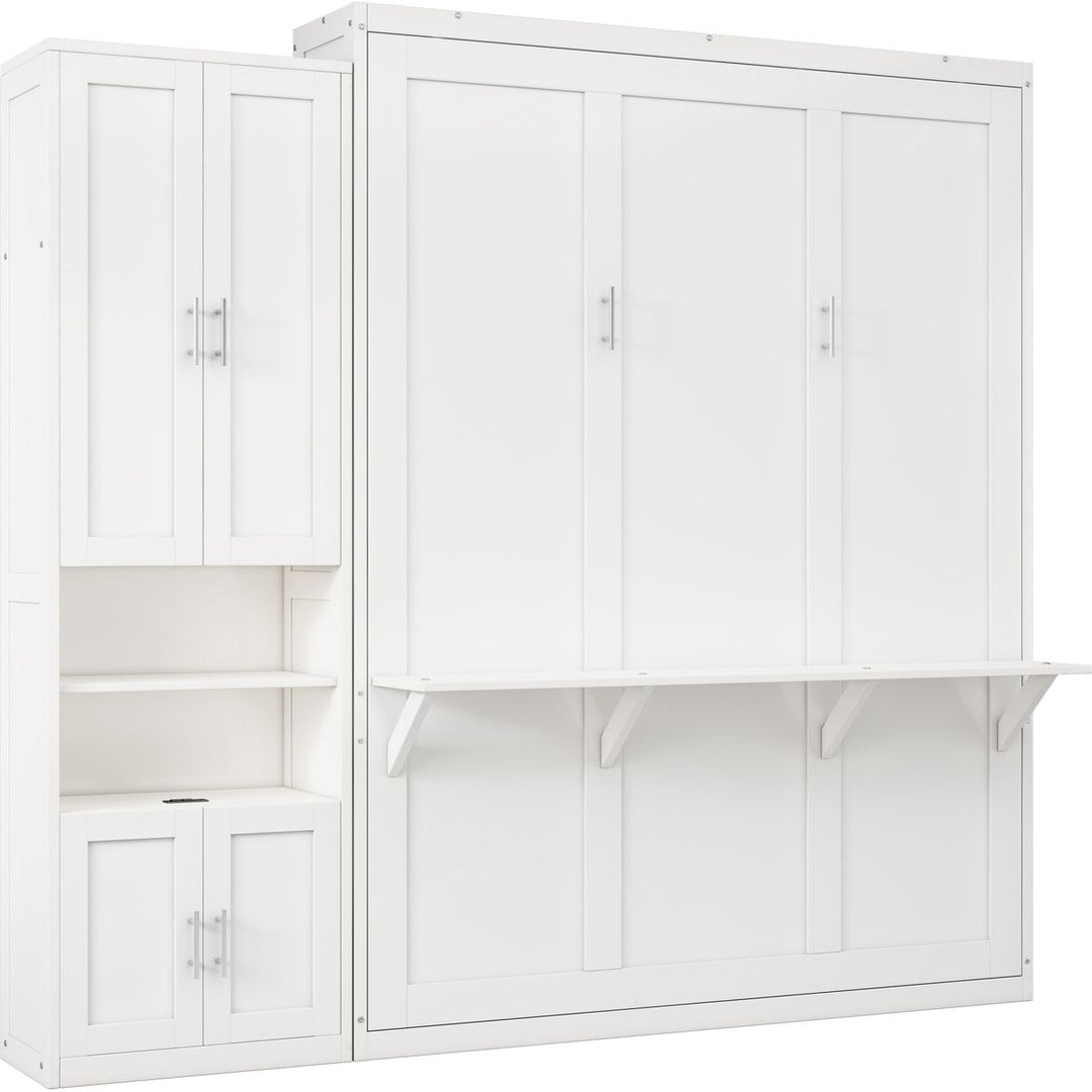 Full Size Murphy Bed with 1 Side Cabinet Storage Shelf, 61.5-inch Cabinet Bed Folding Wall Bed with Desk Combo Perfect for Guest Room,Study, Office,White(old sku:BS7012008109C)
