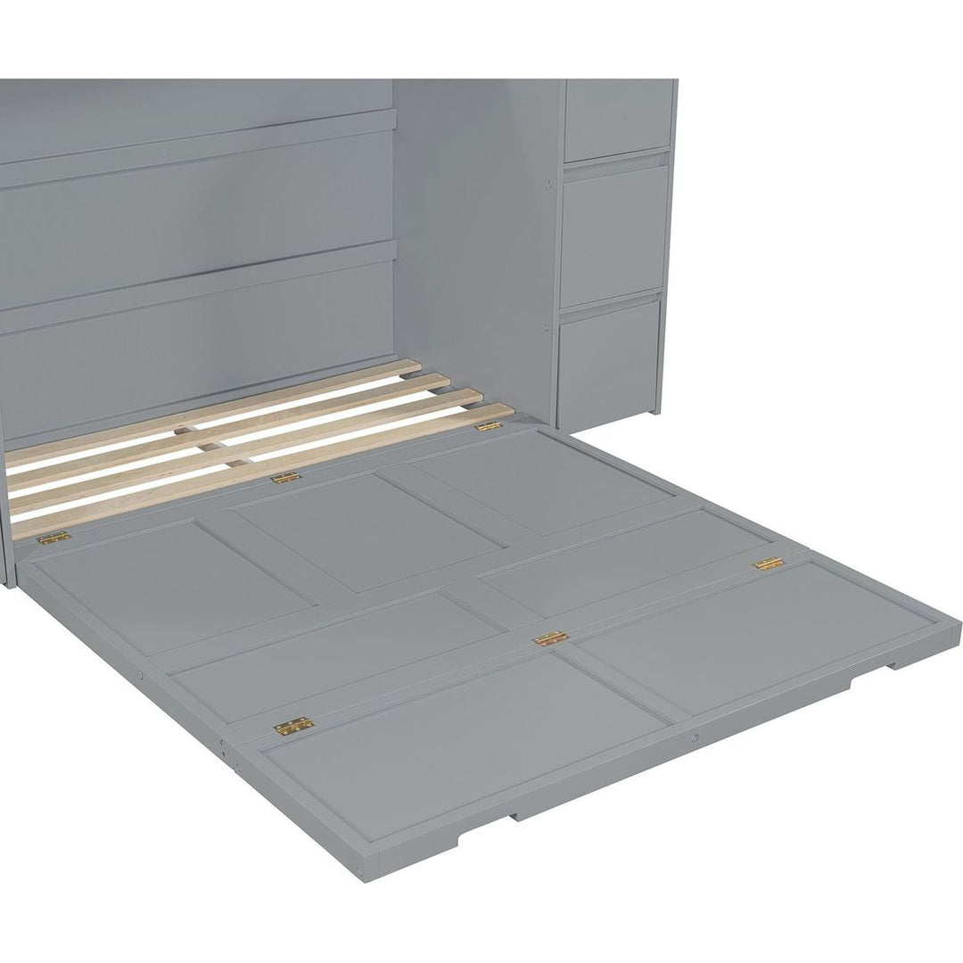Full Size Murphy Bed with Drawers, Cabinets and USB Ports,Gray