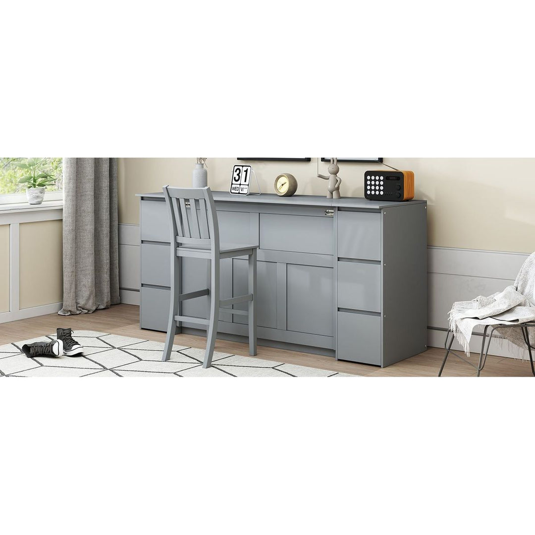 Full Size Murphy Bed with Drawers, Cabinets and USB Ports,Gray